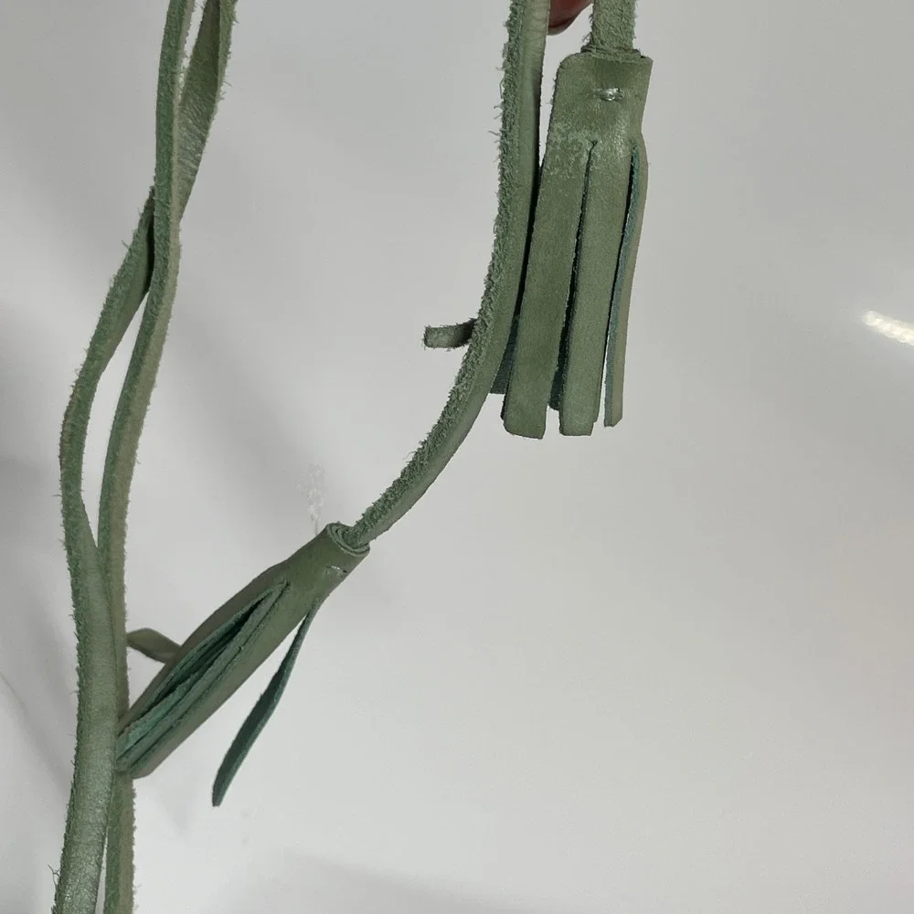 Sz 6.5 Free People Sage Green Leather Lace Up Gladiator Tassel Sandals 37 Boho